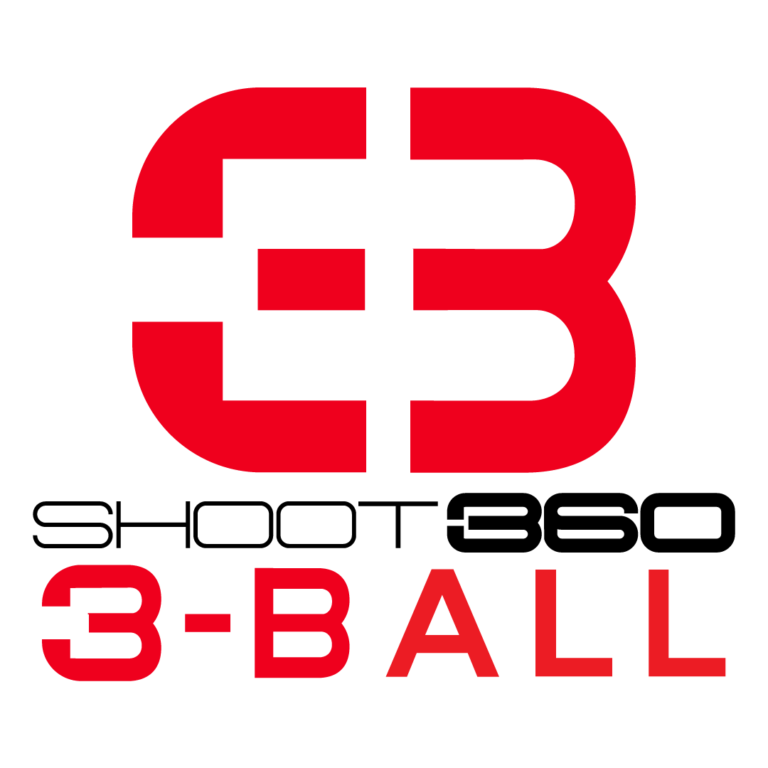 Red stylized 3-Ball logo above the words SHOOT 360 in black and 3-BALL in red, all on a light gray background.